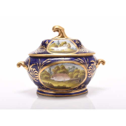 79 - A Coalport 'Animal Service' dessert sauce tureen and cover, circa 1800-05 of oval form with twin han... 