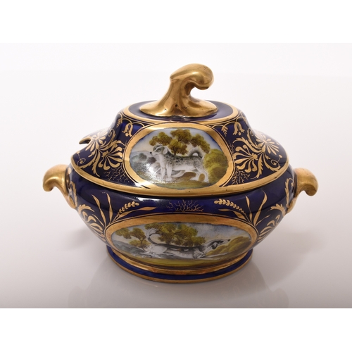 79 - A Coalport 'Animal Service' dessert sauce tureen and cover, circa 1800-05 of oval form with twin han... 