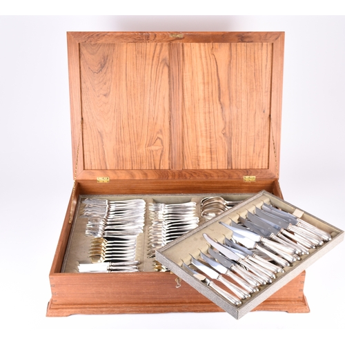 9 - A cased canteen of German silver cutlery, comprising; twelve serving / soup spoons, twelve table for... 