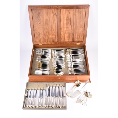 9 - A cased canteen of German silver cutlery, comprising; twelve serving / soup spoons, twelve table for... 