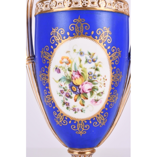 97 - A pair of Coalport porcelain vases, circa 1860, painted with oval panels of musical instruments and ... 