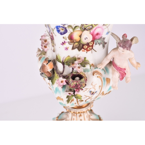 99 - An unusual Coalport Coalbrookdale vase, circa 1830-35, the vase with a reticulated upper rim, painte... 