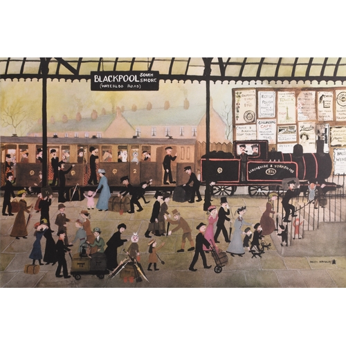 102 - Helen Bradley (1900-1979) Blackpool Station, 1973, signed lower right, blind stamp lower left, offse... 