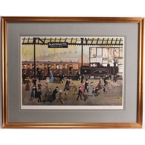 102 - Helen Bradley (1900-1979) Blackpool Station, 1973, signed lower right, blind stamp lower left, offse... 