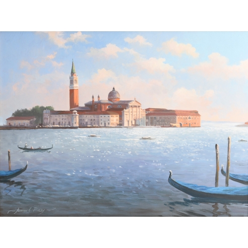 107 - Adrian Rigby (b.1962) San Giorgio Maggiore, Venice, signed lower left, oil on canvas, 31 x 41 cm, fr... 