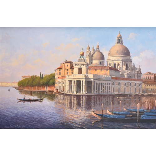 108 - Adrian Rigby (b.1962) The Grandeur of Venice, Santa Maria Della Salute from the Canal, signed lower ... 