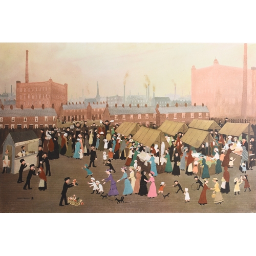 132 - Helen Bradley (1900-1979) Hollinwood Market, signed lower right, blind stamp lower left, offset lith... 