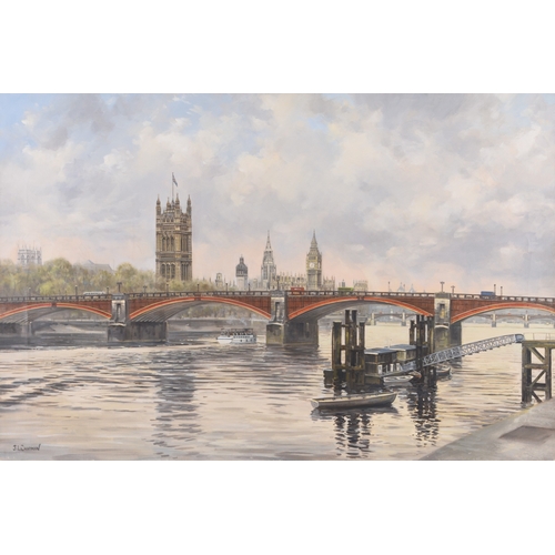 16 - John L Chapman (b.1946) Lambeth Bridge, over the Thames, with the Palace of Westminster beyond, sign... 