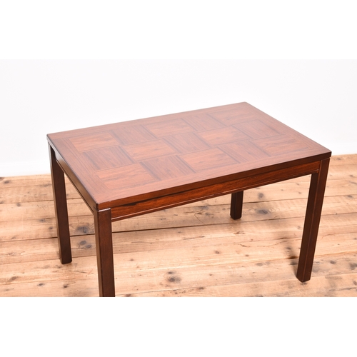 215 - Heggen, Norway, a parquetry rosewood coffee table Circa 1960s, the top with 'patchwork' rosewood par... 