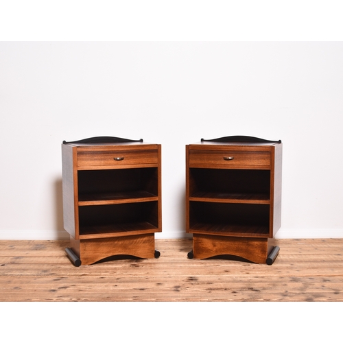 218 - A pair of Art Deco style rosewood bedside cabinets, the top with raised back above a single drawer w... 