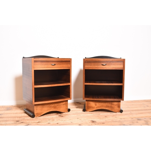 218 - A pair of Art Deco style rosewood bedside cabinets, the top with raised back above a single drawer w... 