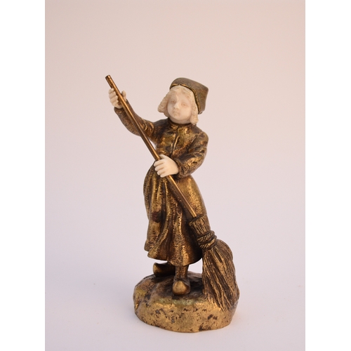 238 - After Georges Omerth (fl.1895-1925), a gilt bronze and ivory figure Modelled as a girl sweeping, sig... 