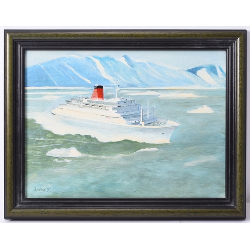 31 - Janet Ledger (b.1931) Sagafjord Ocean Liner, with winter landscape beyond, signed and dated '95 lowe... 