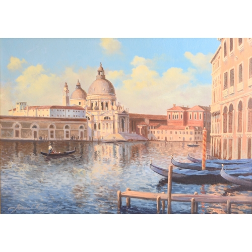 44 - Adrian Rigby (b.1951) Two Venetian Oils showing the Santa Maria Della Salute from the Grand Canal, s... 