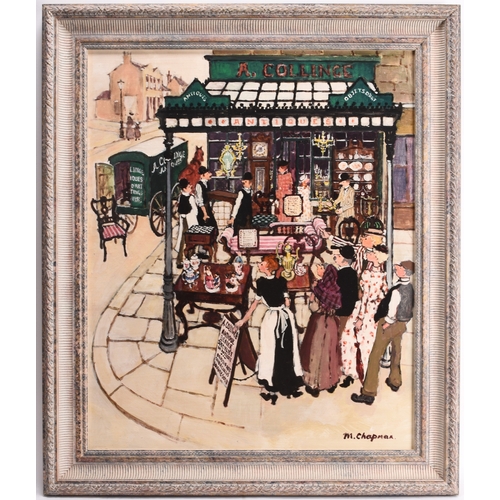 68 - Margaret Chapman (1940-2000), The Antique Shop, signed lower right, oil on board, 66 x 54 cm, frame ... 