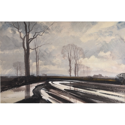 77 - Roland Hilder (1905-1993) February, a winter landscape, signed lower left, watercolour, 34 x 52 cm, ... 