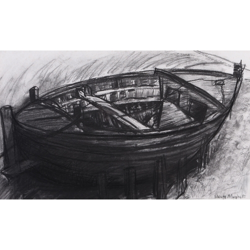 81 - Wendy Murphy (b.1956) Rowing Boat, signed and dated '85 lower right, charcoal 34.5 x 57 cm, frame 59... 