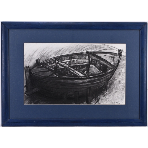 81 - Wendy Murphy (b.1956) Rowing Boat, signed and dated '85 lower right, charcoal 34.5 x 57 cm, frame 59... 