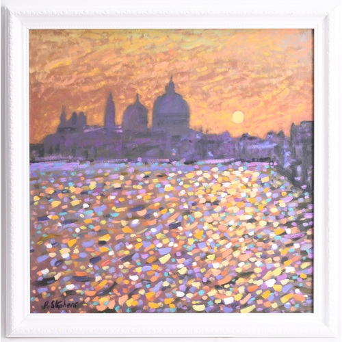 86 - Paul Stephens (b.1957) Sunset Venice, signed lower left, oil on board, 40.5 x 40.5 cm, frame 46 x 46... 