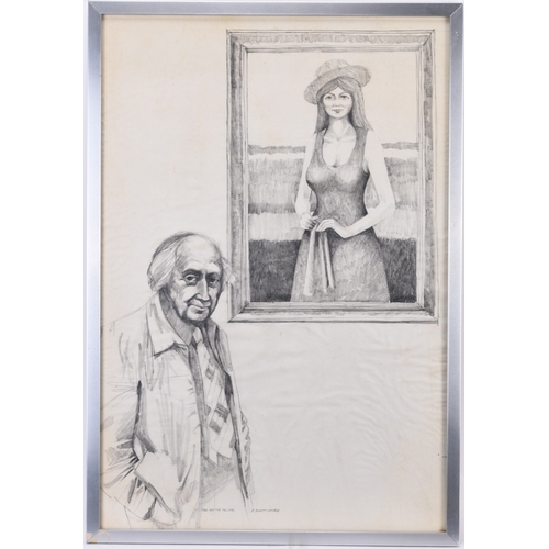 90 - Edwin James Dummett (1906-1989) Ted and the Tall Girl, the artist standing before one of his paintin... 