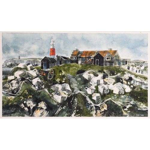 91 - Ronald Maddox (1930-2018) Portland Bill, Dorset, showing the lighthouse and buildings beside the coa... 