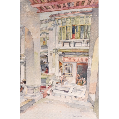 97 - Tan Choon Ghee (1930-2010) Busy Street Scene with food stalls and Tuk Tuks, signed and dated 1988 lo... 