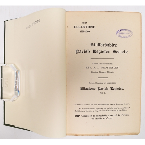 116 - STAFFORDSHIRE PARISH REGISTERS SOCIETY. Barton Under Needwood, Ellastone, Burslem 2 vols, Eccleshall... 