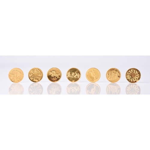 154 - Germany - 24ct gold 7 medalets commemorating 1972 summer and Winter Olympic games in Munich and Sapp... 