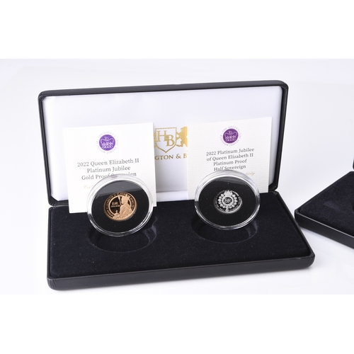 170 - Tristan Da Cunha and Alderney, Two sets Elizabeth II platinum jubilee gold proof sovereign and plati... 