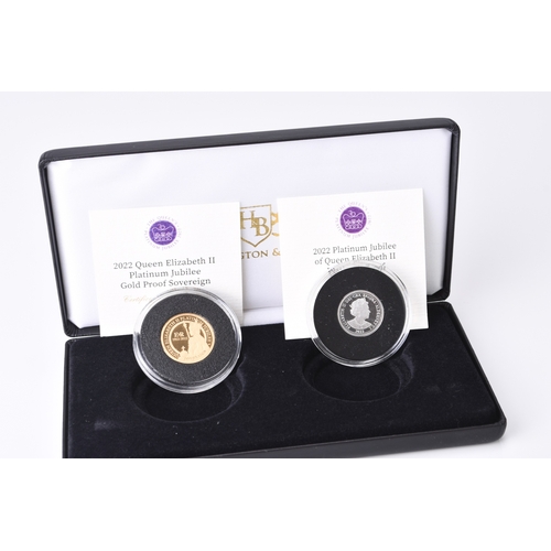 170 - Tristan Da Cunha and Alderney, Two sets Elizabeth II platinum jubilee gold proof sovereign and plati... 