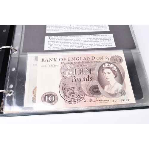 186 - An album containing sixty English banknotes comprising treasury series (John Bradbury 1914-19). One ... 