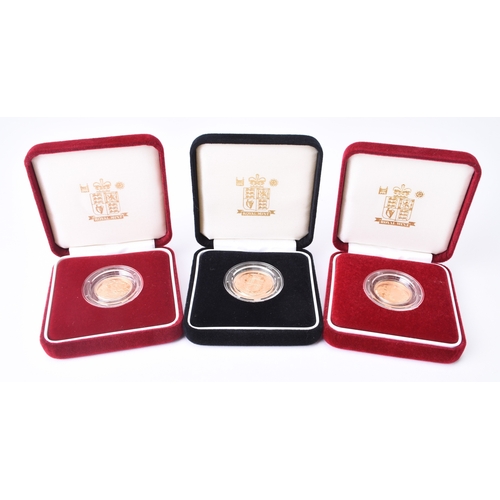 195 - UK Royal Mint Elizabeth II gold proof sovereign dated 2002 and two gold proof half sovereigns dated ... 