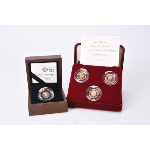 200 - UK Royal Mint proof Elizabeth II three half sovereign portrait set dated 1987, 1983 and 2004, all wi... 