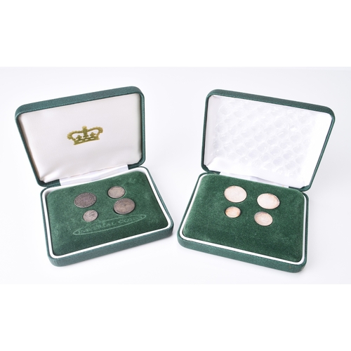 214 - George III Maundy sets dated 1795 and 1800. Both sets in fitted cases 