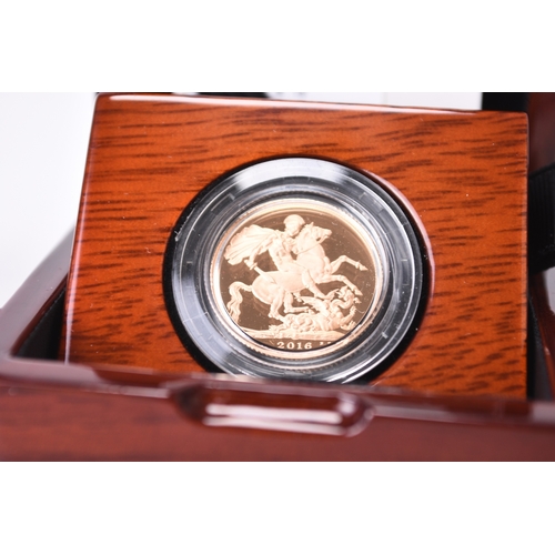 231 - The 2016 UK gold proof sovereign, Elizabeth II 90th birthday edition within capsule, fitted case and... 