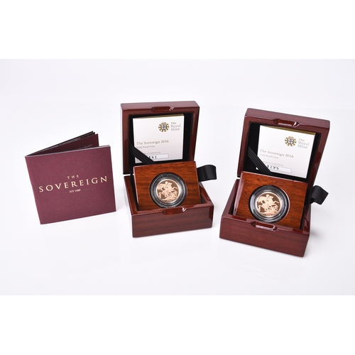 233 - Two 2016 UK gold proof sovereigns, Elizabeth II 90th Birthday Edition, within capsules, fitted cases... 