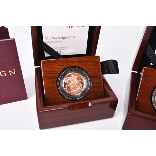 233 - Two 2016 UK gold proof sovereigns, Elizabeth II 90th Birthday Edition, within capsules, fitted cases... 