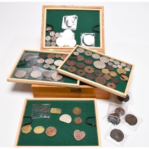 247 - A wood box containing approximately seventy assorted gold, silver, cupro-nickel, copper and bronze c... 