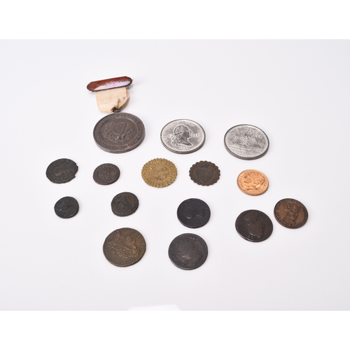 260 - A miscellaneous collection comprising four copper farthings dated 1736, 1754, 1806, 1839 together wi... 