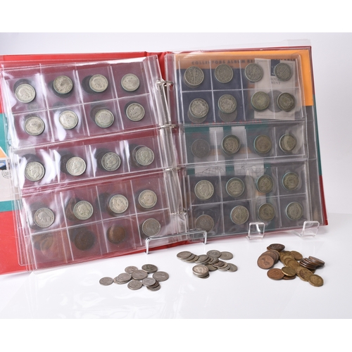 267 - An album and loose coins, UK silver, cupro-nickel, copper & bronze coinage. (Quantity)