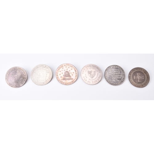 269 - A collection of six 19th century silver shillings comprising: 1: Cheshire, Stockport, ferns and cart... 