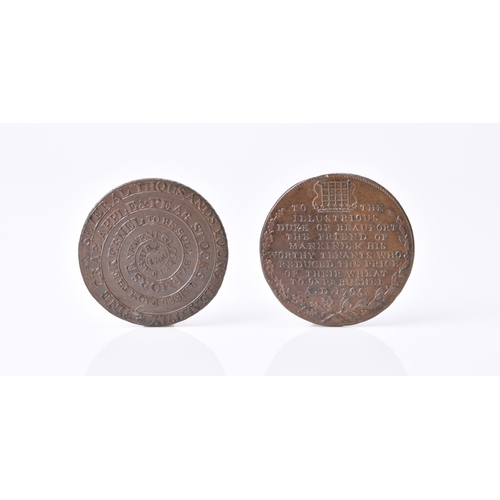 278 - Gloucestershire, halfpennies. Badminton- bread for 1st April 1796, rev: portcullis and inscription. ... 