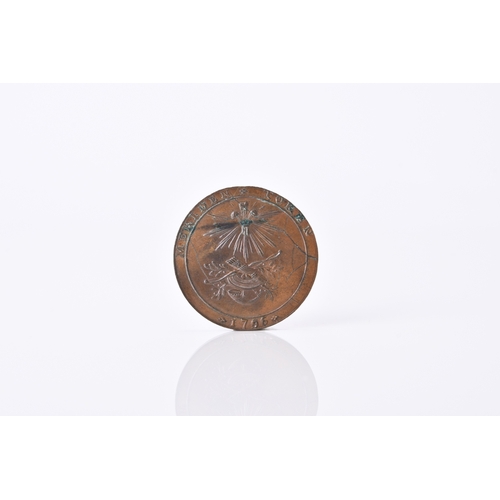 297 - Warwickshire. Meriden - halfpenny, archer standing rev: radiate plumes above bow and quiver, dated 1... 