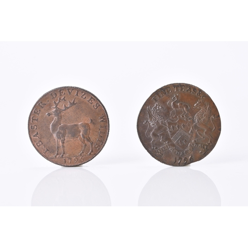 299 - Wiltshire - halfpennies. Devizes - town arms, rev: I.Baster, stag standing, dated 1796. Salisbury - ... 