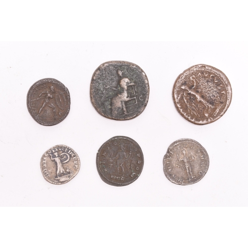 319 - Five roman coins comprising Vespasian (69-79AD), Sestertius Domitian (81-96AD) Denarius Crispina (wi... 