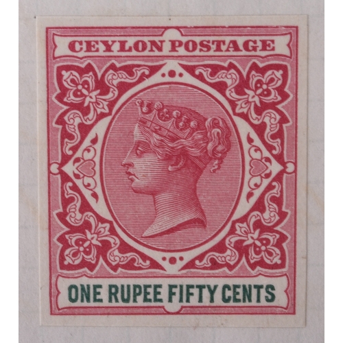 337 - Ceylon 1899 1R.50c. Colour trial on piece, presumably from the DLR archive, in rose with blue-green ... 