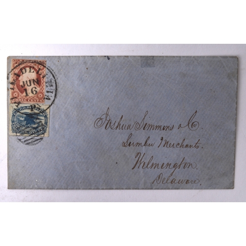 341 - USA, cover with 1851 1c Blue Eagle Carrier stamp and a fine 3c imperf to Wilmington; tied Philadelph... 