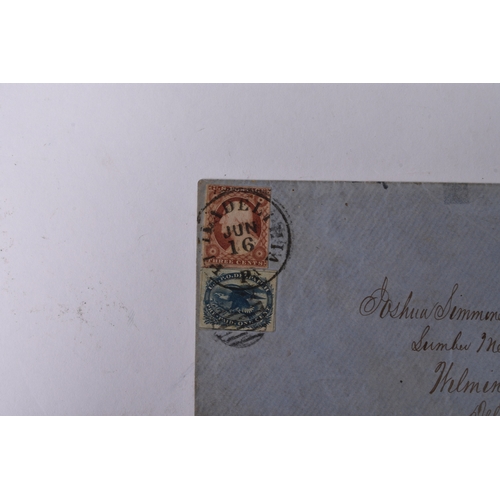 341 - USA, cover with 1851 1c Blue Eagle Carrier stamp and a fine 3c imperf to Wilmington; tied Philadelph... 