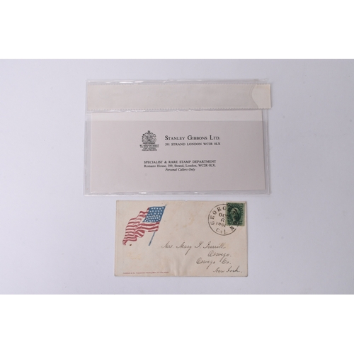 342 - USA, Patriotic cover (Stars and Stripes) to New York; 1857-61 10c tied Georgetown, Cal 6 Oct 1861 cd... 