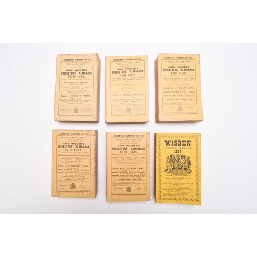 36 - WISDEN CRICKETERS' ALMANACK 1923, 1925, 1926, 1927, 1928. Original wrappers. With 1957, limp cloth. ... 